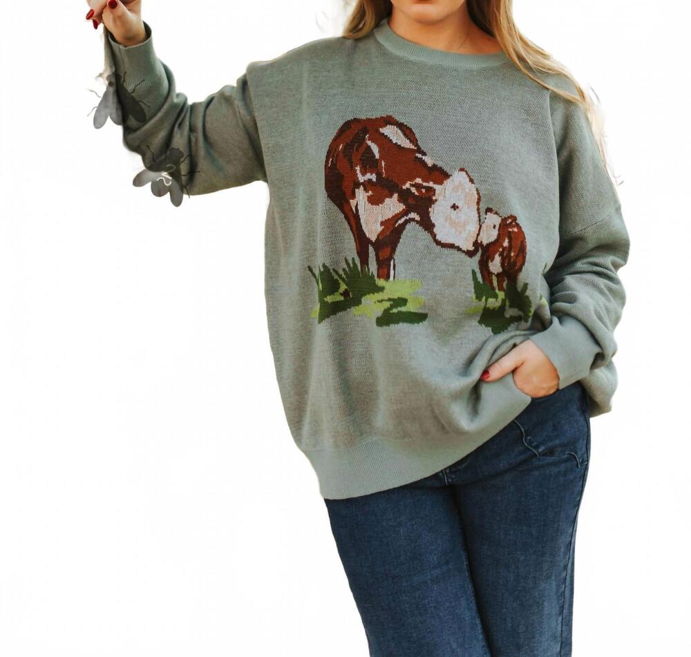 NEW 2FLYCO cattle creek sweater in sage green